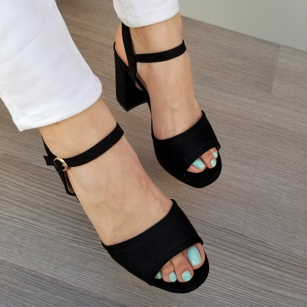 Open Toe  Suede Platform Heel Sandals-F - Picture 8 of 8